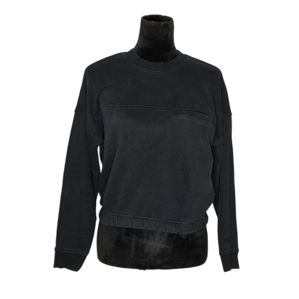 Vuori Sedona Sport Crew Cropped Terry Sweatshirt Women's XS Black Elastic Hem - Picture 2 of 9